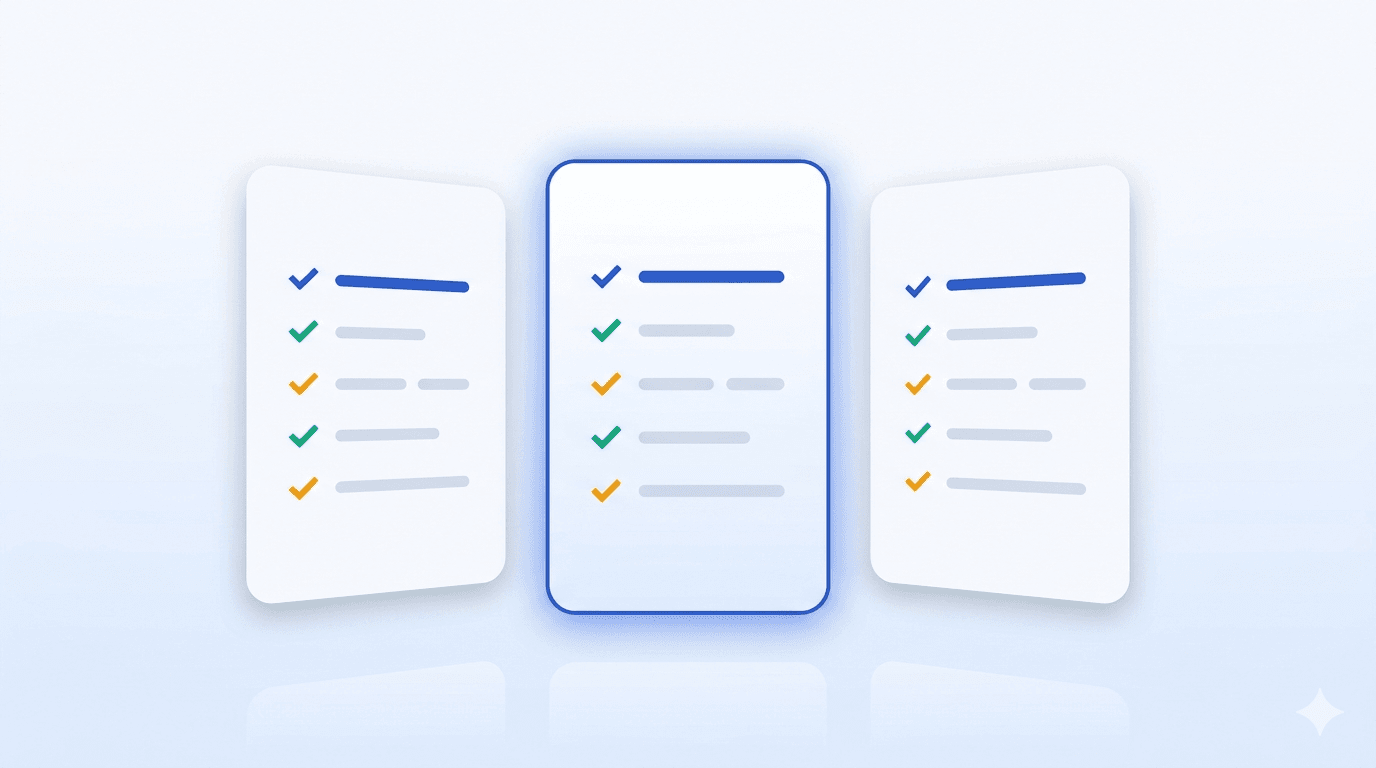 Three abstract pricing cards labeled Spreadsheet, Free ATS, and Affordable ATS with checkmark rows comparing features
